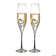8 oz. Personalized Premium Stacked Heart Wedding Toasting Reusable Glass Champagne Flutes - 2 Ct.