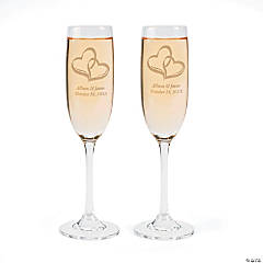 8 oz. Personalized Wedding Two Hearts Reusable Glass Champagne Flute Set - 2 Ct.