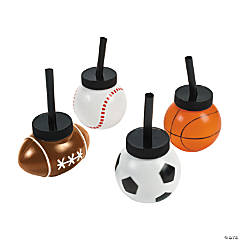 8 oz. Sport Ball Reusable BPA-Free Plastic Cups with Lids & Straws - 12 Ct.