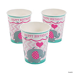 9 oz. 1st Birthday Pink Elephant Disposable Paper Cups - 8 Ct.