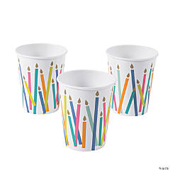 9 oz. Birthday Cake Candle White Disposable Paper Cups - 8 Ct.