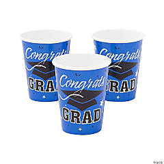 9 oz. Blue Congrats Grad Cap Disposable Paper Cups - 25 Ct.