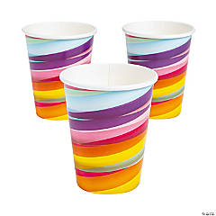 9 oz. Candy World Rainbow Stripes Disposable Paper Cups - 8 Ct.