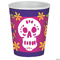 9 oz. Day of the Dead Skull Purple & Pink Disposable Paper Cups - 8 Ct.