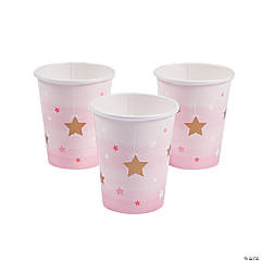 9 oz. Pink One Little Star Disposable Paper Cups - 8 Ct.