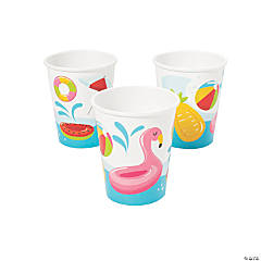 9 oz. Pool Party Beach Inflatables & Umbrella Disposable Paper Cups - 8 Ct.