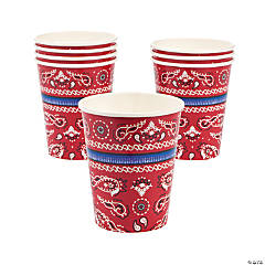9 oz. Red Bandana Western Party Disposable Paper Cups - 8 Ct.