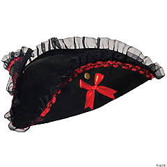 Adults Black & Red Tricorne Hat