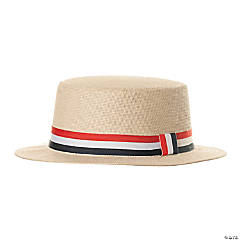Adults Straw Cowboy Hat with Red White & Blue Hatband