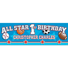 All-Star Sports 1st Birthday Photo Custom Banner - Small