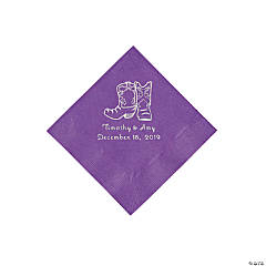 Amethyst Cowboy Boots Personalized Napkins with Silver Foil - Beverage