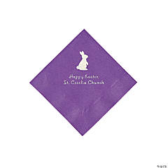 Amethyst Easter Bunny Personalized Napkins with Silver Foil - Beverage