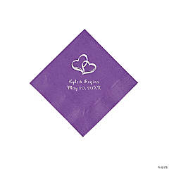 Amethyst Two Hearts Personalized Napkins with Silver Foil - Beverage