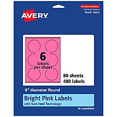Avery Printable Round Labels, Bright Pink, 2.75" Diameter, 480ct ...