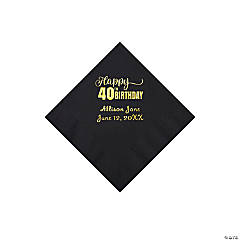 Black 40th Birthday Personalized Napkins with Gold Foil - 50 Pc. Beverage