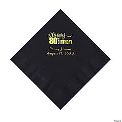Black 80th Birthday Personalized Napkins with Gold Foil - 50 Pc. Luncheon