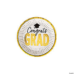Black & Gold Graduation Party Congrats Grad Paper Dessert Plates - 25 Ct.