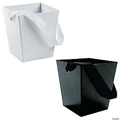 Black & White Cardboard Buckets with Ribbon Handle Kit - 12 Pc.