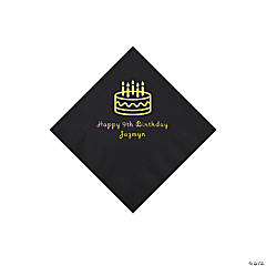 Black Birthday Cake Personalized Napkins with Gold Foil - 50 Pc. Beverage