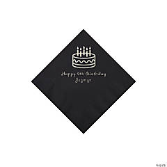 Black Birthday Cake Personalized Napkins with Silver Foil - Beverage