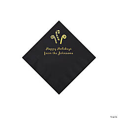 Black Candy Cane Personalized Napkins with Gold Foil – Beverage