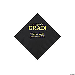 Black Congrats Grad Personalized Napkins with Gold Foil - 50 Pc. Beverage