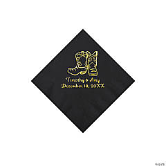 Black Cowboy Boots Personalized Napkins with Gold Foil - Beverage