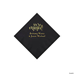 Black Engaged Personalized Napkins with Gold Foil - Beverage