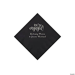Black Engaged Personalized Napkins with Silver Foil - Beverage