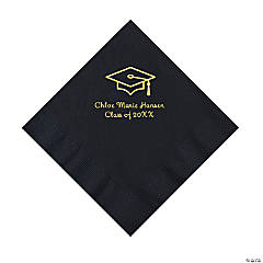 Black Grad Mortarboard Personalized Napkins with Gold Foil - 50 Pc. Luncheon