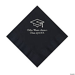 Black Grad Mortarboard Personalized Napkins with Silver Foil - 50 Pc. Luncheon