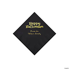 Black Happy Halloween Personalized Napkins with Gold Foil - Beverage