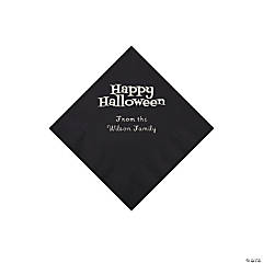 Black Happy Halloween Personalized Napkins with Silver Foil - Beverage