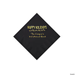 Black Happy Holidays Personalized Napkins with Gold Foil – Beverage
