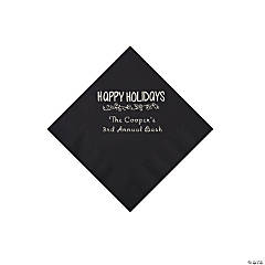 Black Happy Holidays Personalized Napkins with Silver Foil – Beverage