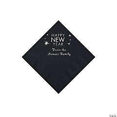 Black Happy New Year Personalized Napkins with Silver Foil - Beverage