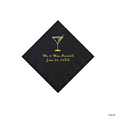 Black Martini Glass Personalized Napkins with Gold Foil - Beverage