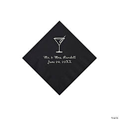Black Martini Glass Personalized Napkins with Silver Foil - Beverage
