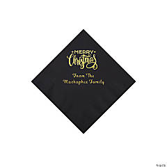 Black Merry Christmas Personalized Napkins with Gold Foil - Beverage