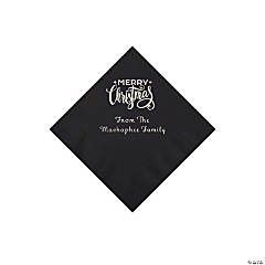 Black Merry Christmas Personalized Napkins with Silver Foil - Beverage