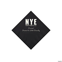 Black New Year’s Eve Personalized Napkins with Silver Foil - Beverage