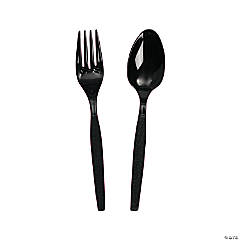 Black Plastic Cutlery, Forks, Spoons & Knives