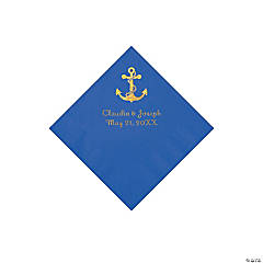 Blue Anchor Personalized Napkins with Gold Foil - Beverage