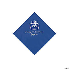 Blue Birthday Cake Personalized Napkins with Silver Foil - 50 Pc. Beverage