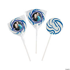 Blue Custom Photo Swirl Lollipops - 24 Pc.
