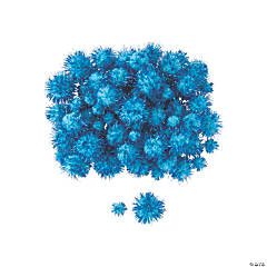 Blue Tinsel Pom-Poms
