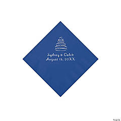 Blue Wedding Cake Personalized Napkins with Silver Foil - 50 Pc. Beverage