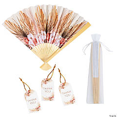 Gold Stripe Folding Hand Fans with Personalized Handles - 12 Pc