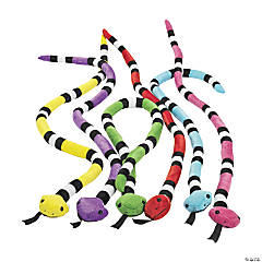 Bright Striped Stuffed Snakes - 12 Pc.