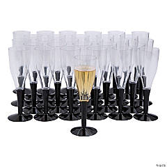 Bulk 100 Pc. Black Stem Clear Plastic Champagne Flutes